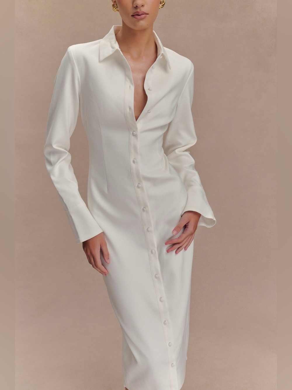 Meshki Dorian Fitted Shirt Midi Dress White
